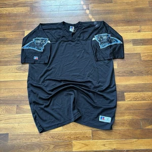 Vintage Carolina Panthers Jersey Mens 52 Black NFL Russell Athletic USA 2XL - Picture 1 of 6
