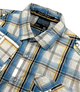 Southpole Shirt Men’s XL Blue Yellow Pearl Snap Plaid Western Cowboy Ranch - Picture 1 of 10