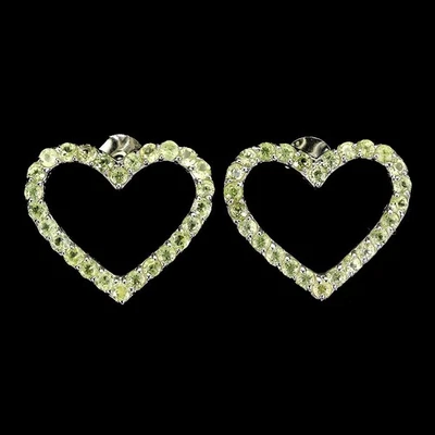 925 Sterling Silver Round Peridot Heart Natural Gemstone Earrings Jewelry - Image 1 of 4