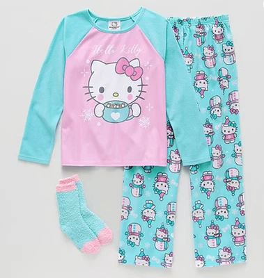 Hello Kitty пижамы футболка брюки комплект носки девочек 6 6 X 7 S розовый рождественский подарок - Изображение 1 из 4
