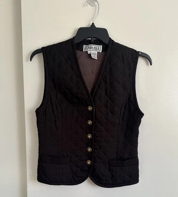 Carlisle Women's Silk Vest Size 10 Black Button Front Pockets Sleeveless Vintage - Image 1 of 4
