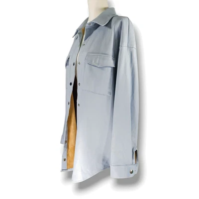 EUC Missguided 人造素食皮革 Snap 前夹克 尺寸 6 Baby 蓝色 — 第 1/4 张图片