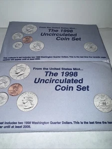 Set of 2 1998 D&P Uncirculated Coin Set U.S Mint Original Government Packaging - Picture 1 of 5