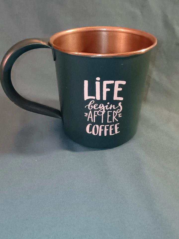 Life Begins After Coffee Tin Camping Mug Teal - Image 1 of 3