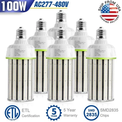 6-Pack 100W LED Corn Bulb 6000K For Warehouse Garage Light AC480V Equal 400W MH - Image 1 of 4