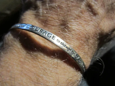STERLING SILVER CUFF BRACELET - "COURAGE" RELIGIOUS SCRIPT FITS 8" WRIST - OFC-R - Image 1 of 4