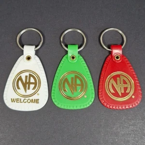 Narcotics Anonymous NA Anniversary 3 x Plastic Keyrings Key Tag Recovery English - Picture 1 of 2
