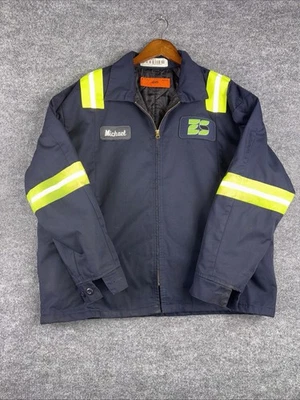 VTG Cintas XL Regular Workwear ES Reflective Full Zip Jacket Navy Blue - Image 1 of 4