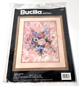 Bucilla Stitchery Kit Spring Encore 40371 Blumen Stickerei 14x17 Vintage Balangler - Bild 1 von 4