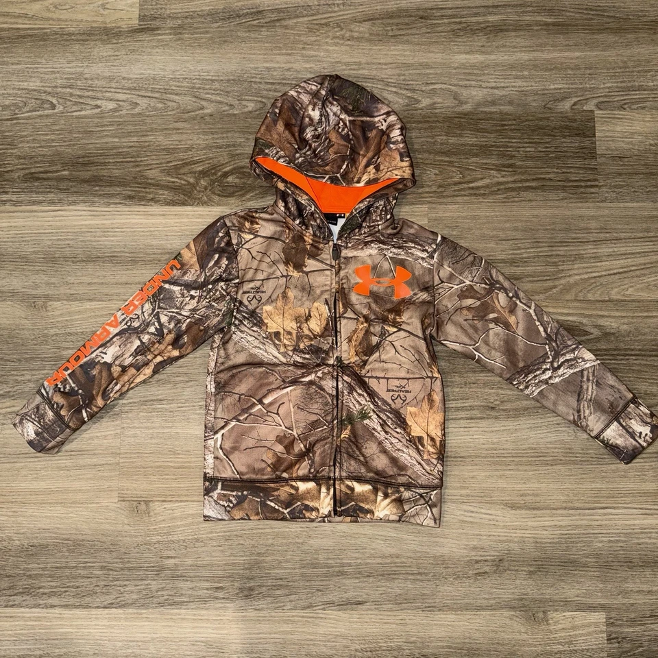 Under Armour Real Tree Camo Zip Kids Jacket Hooded Size 6 - Image 1 of 3