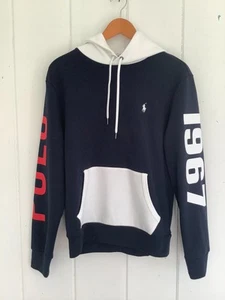 Polo 1967 Ralph Lauren Hoodie Small Spellout Colorblock USA Red Blue White EUC - Picture 1 of 7