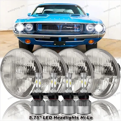 4pcs Round 5.75" LED Headlights Hi/Lo-Projector For-Dodge-Challenger 1970-1974 - Image 1 of 4