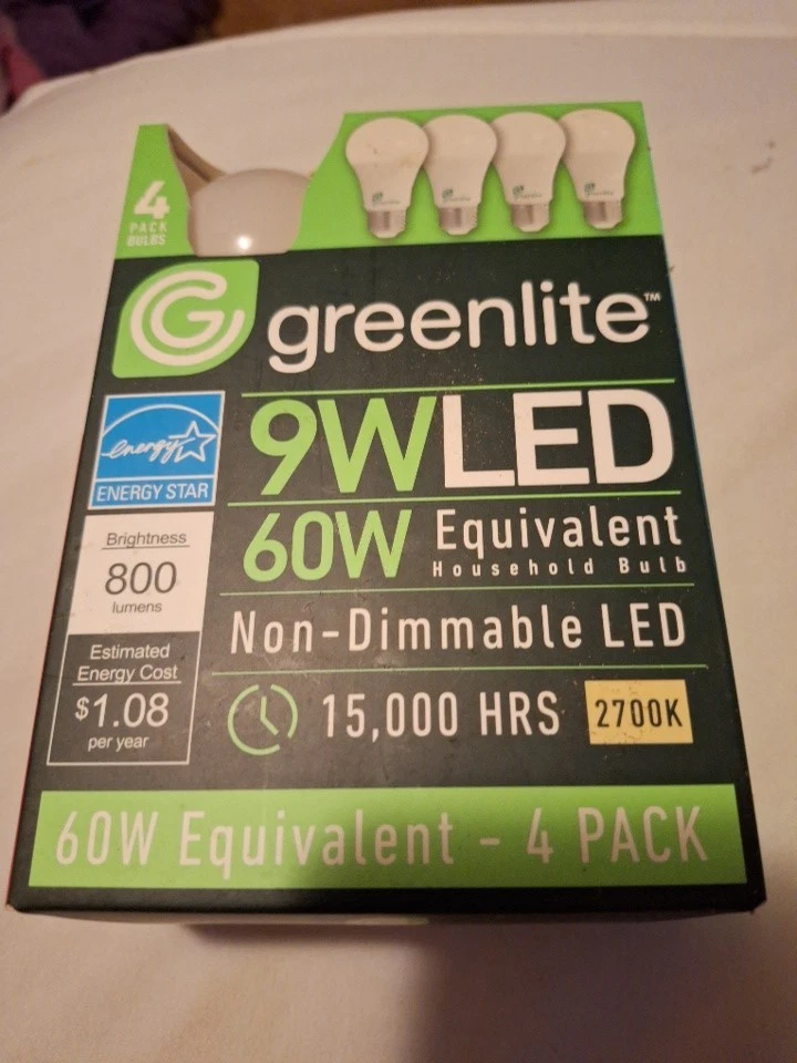 Greenlite LED 4 Pack 9W 60W  Equivalent  3000K A19 Light Bulbs  - Image 1 of 1