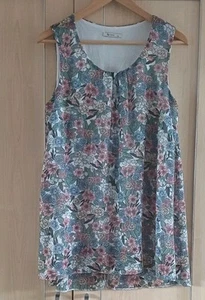 Ladies White Green Pink Blue Floral Pattern Lined Top Blouse Shirt Size 14 - Picture 1 of 1