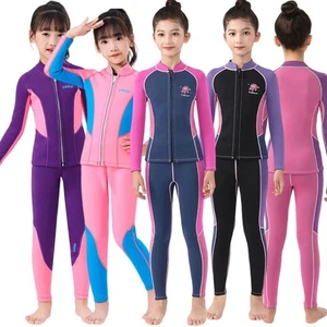 Kids Girls Swimwear Pool Suits Wetsuit Outfit 2.5mm Neoprene Long Sleeves 2Pcs - Picture 1 of 43