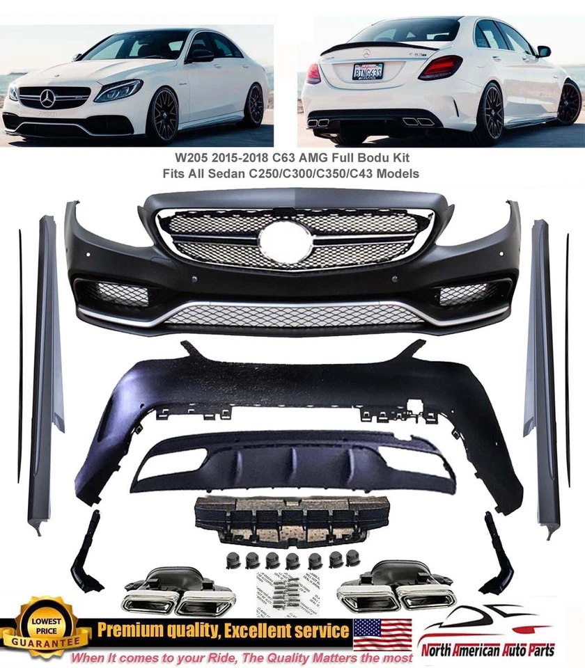 C63 Front Rear bumper grille body kit 2015-2018 C300 C350 C250 Tips Side Skirts - Изображение 1 из 4