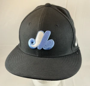Montreal Expos Black Wave Fitted Nike True Dri Fit Hat Cap Mens Small CLEAN - Picture 1 of 10