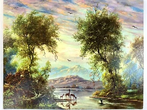 Vtg Mountains & Lake Scene Litho in USA Mounted Canada DAC NY No. 124 11" x 14" - Picture 1 of 5