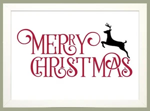 MERRY CHRISTMAS DEER A4 Print Home Decor sold as the Print Only or in a Frame - Picture 1 of 14