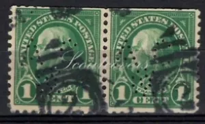 Perfins USA 1922, Sc552 2x 1c Franklin. Used ACCo - Picture 1 of 3