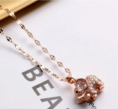 Mujeres Titanio Acero Inoxidable Animal Circón Cúbico Suerte Elefante Collar 16-18" Foto 1 de 4