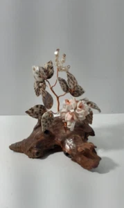 Bonsai Tree Cowrie Shell Copper Wired On Tree Stump Base Handmade Sculpture Art - Bild 1 von 9