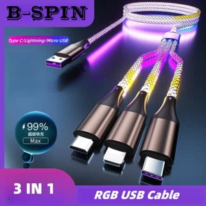 3 en 1 RGB 66W 6A Carga Rápida Tipo C Cable Micro USB Colorido Transmisor Brillante - Imagen 1 de 16