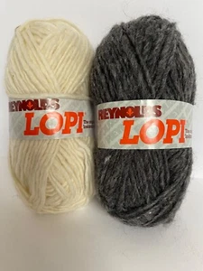Vintage 2 Stück Reynolds Lopi Island Garn 100% Schurwolle 1 creme/1 anthrazit - Bild 1 von 9