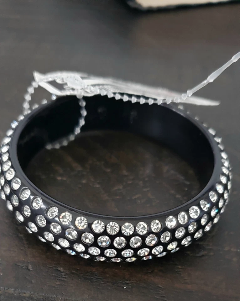 水晶和黑色珐琅手镯手链 - 缺少 1 石 — 第 1/1 张图片