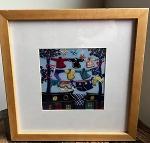 Ikea Ribba gerahmt Vintage chinesische Wand Volkskunst Seidenstickerei bunte Häuser - Bild 1 von 11