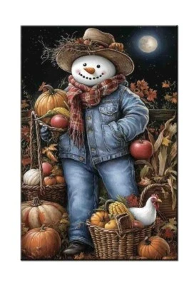 Снеговик с тыквой художественные гравюры, декор для вечеринки на Хэллоуин, праздничный настенный художественный декор - Изображение 1 из 4