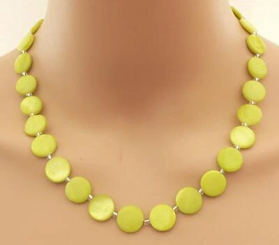 Halskette Kette Collier  Muschel Perlmutt  Scheibe Ø 12mm Lemon Grün  406h - Bild 1 von 4