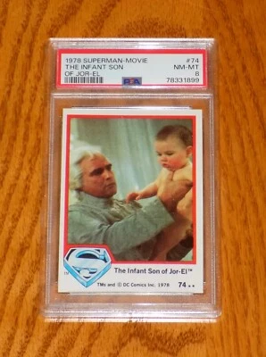 SUPERMAN MOVIE #14 MARLON BRANDO INFANT SON OF JOR-EL TOPPS 1978 PSA 8 NM/MT - Image 1 of 2