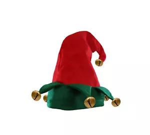 Unisex Adult Red Green Elf Hat with Giant Jingle Bells Holiday Costume Accessory - Picture 1 of 7