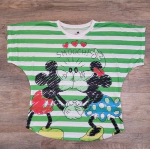 Disney Parks Shirt Mickey Minnie Smooch grün weiß gestreift SS Damen Größe S - Bild 1 von 6
