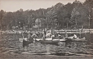 Real Photo RPPC Postcard Canoe Party Lake Bomoseen Vermont VT - Picture 1 of 2