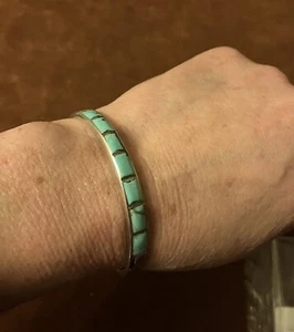 Solid Sterling Turquoise Cuff - Great Condition - Picture 1 of 3