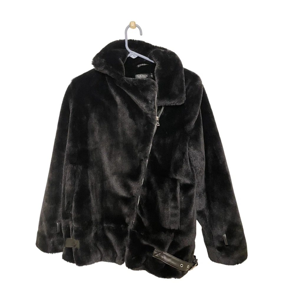 Chaqueta de moto Lauren Ralph Lauren para mujer negra de piel sintética talla L Foto 1 de 4