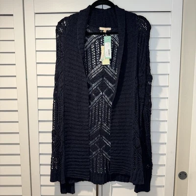Skies Are Blue Mallori Pointelle 开放式针织开衫 XL 轻便分层 — 第 1/4 张图片