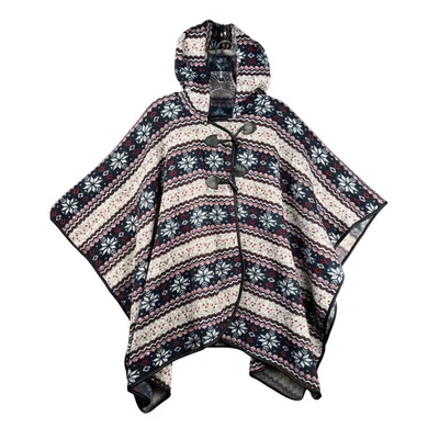Poncho con Capucha Capa Fair Isle Estampado de Copo de Nieve Acogedor Invierno Vacaciones Para Mujer OS Foto 1 de 4