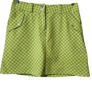 Nike Golf Dri Fit Damen Skort Rock Größe 6 grün gelb kariert Taschen Stretch - Bild 1 von 10