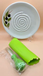 Handarbeit Steinzeug 4 Stück Knoblauchreibe weiß und grün Set - Bild 1 von 4