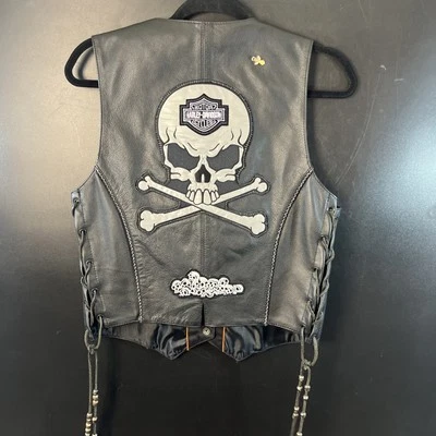 Chaleco Motociclista Cuero Harley Davidson Parche Calavera EE. UU. Buffalo Prendedores a Presión Lote Moto Foto 1 de 4