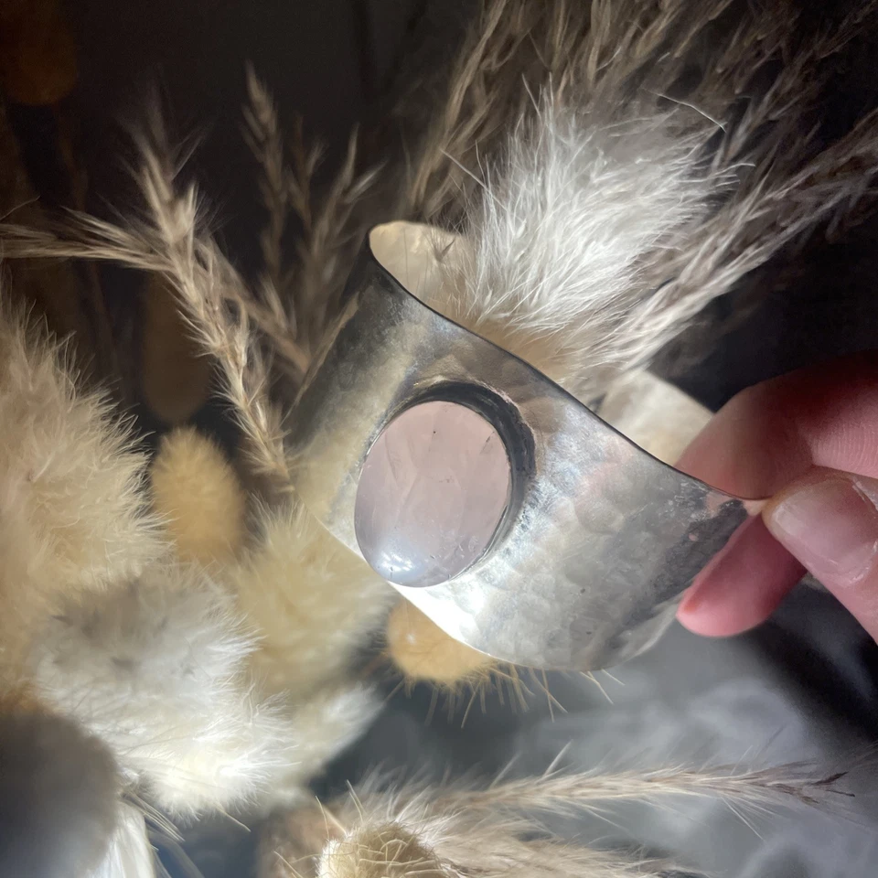 Brazalete de piedras preciosas de cuarzo rosa natural de plata de ley 925 Foto 1 de 3