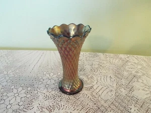Antique 8" Northwood Amethyst Carnival Glass Vase in "Diamond Point" - Picture 1 of 6