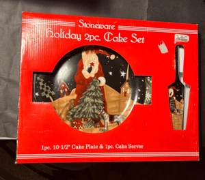 Holiday Stoneware Star of Wonder 2 pc Cake Set 10" Plate and Server - Picture 1 of 5