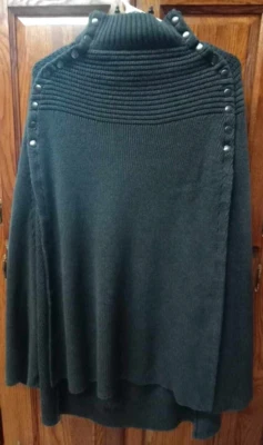 Suéter Poncho Para Mujer Gris Carbón Talla Mediana GILI Cárdigan Cuello Simulado Tejido Foto 1 de 4