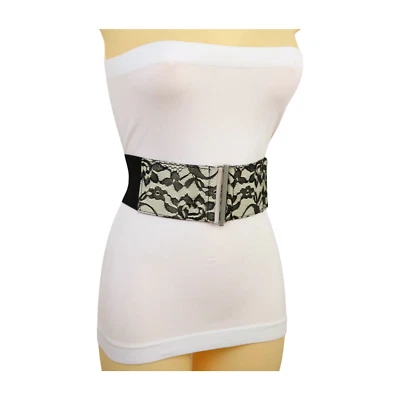 Mujeres Negro Ancho Elástico Cintura Día Noche Look Cinturón Cadera Cintura Flor Encaje S M Foto 1 de 4