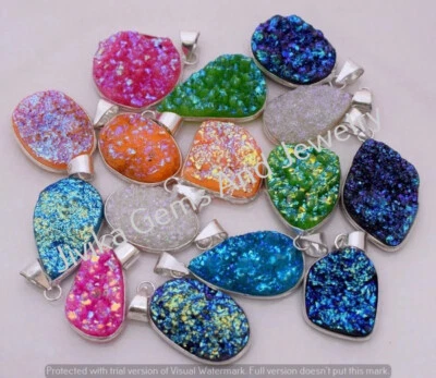 Lote de pingente de moldura de pedra preciosa drusa de ttinium 925 folheado a prata esterlina joias - Imagem 1 de 3