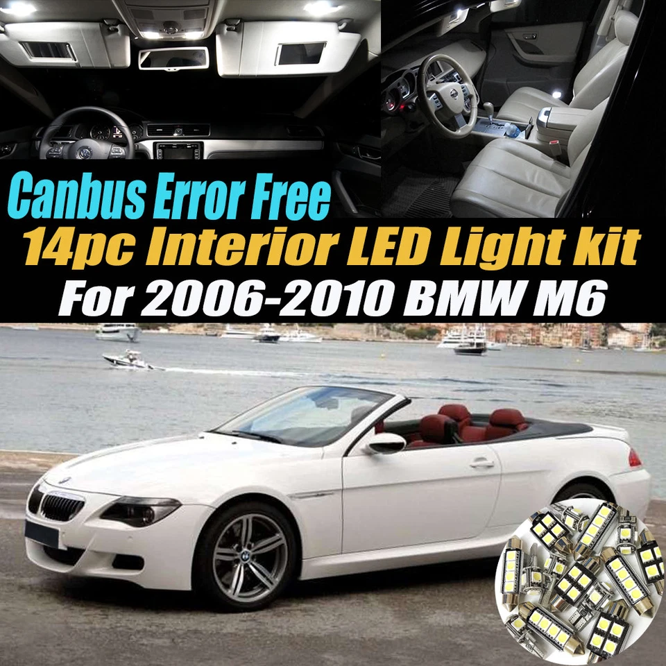 Kit de luces blancas LED interiores de coche CANbus 14 piezas sin errores para BMW M6 2006-2010  Foto 1 de 4